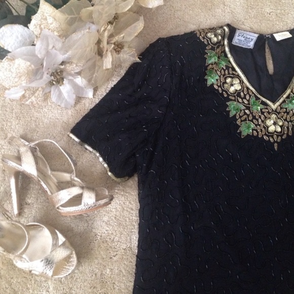 Vintage Stenay sequin and beaded silk top - Picture 3 of 16